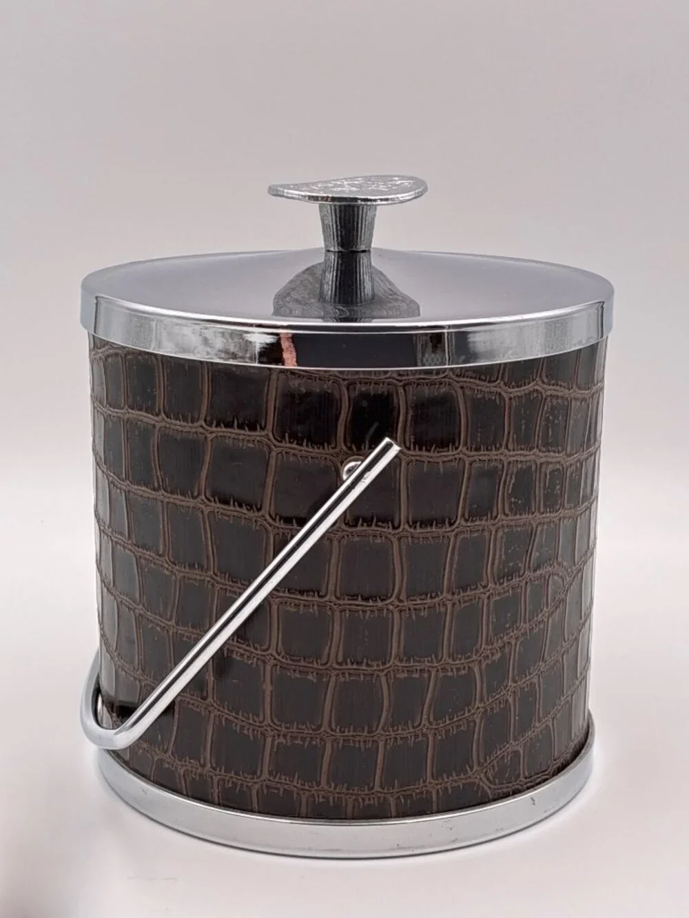 Serv-Master Creations Brown Faux Alligator Croc Ice Bucket Chrome Handle Lid